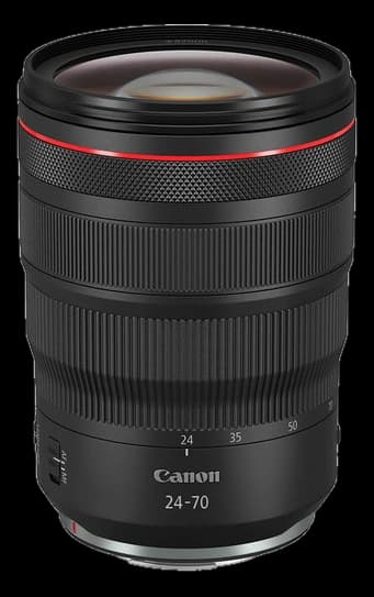 Canon RF 24-70mm f/2.8L IS USM lens on a clean studio background