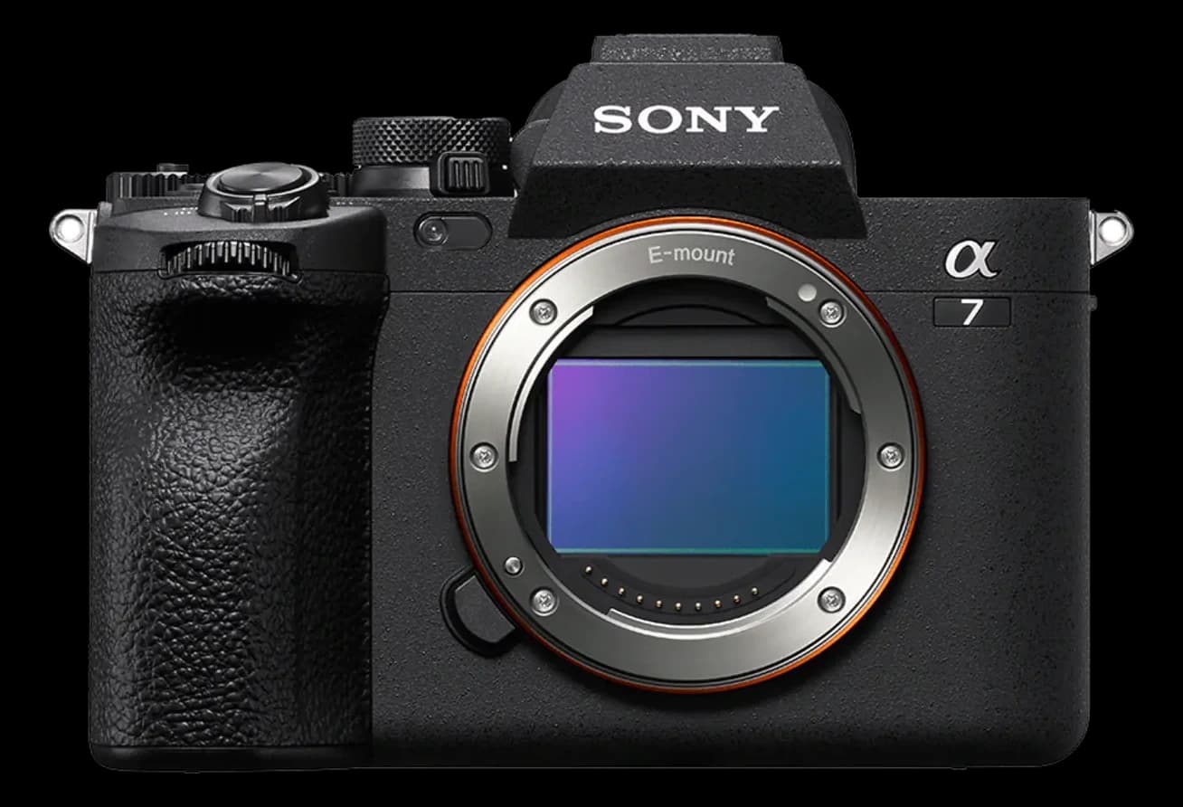 Sony Alpha 7 IV mirrorless camera body on a clean studio background